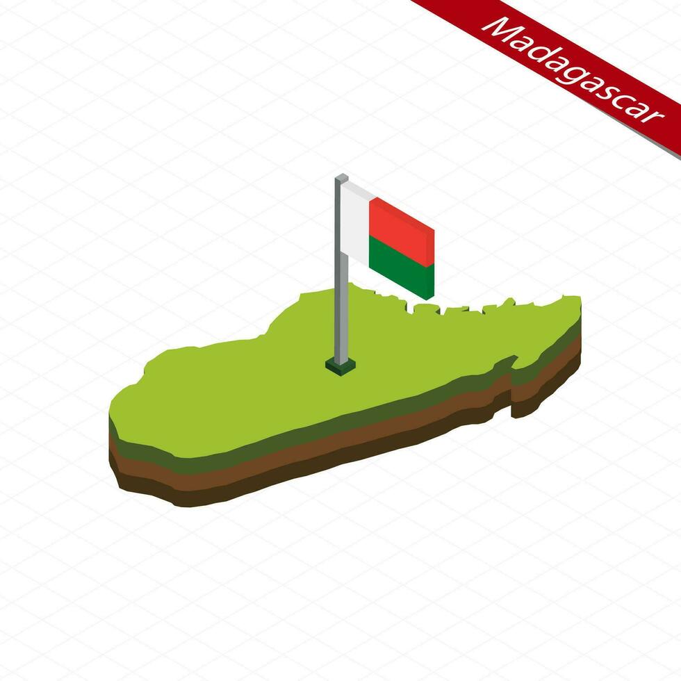 Madagascar isometrische kaart en vlag. vector illustratie.