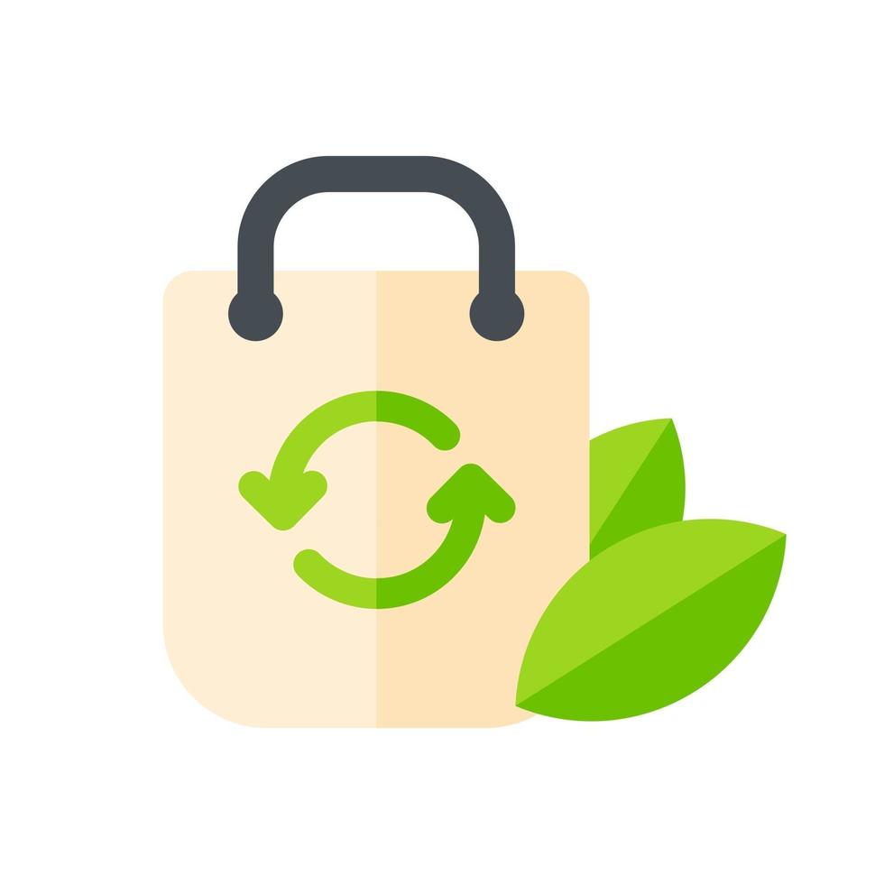 eco tas icoon. een groene tas voor spullen van papier in plaats van plastic. hergebruik concept vector