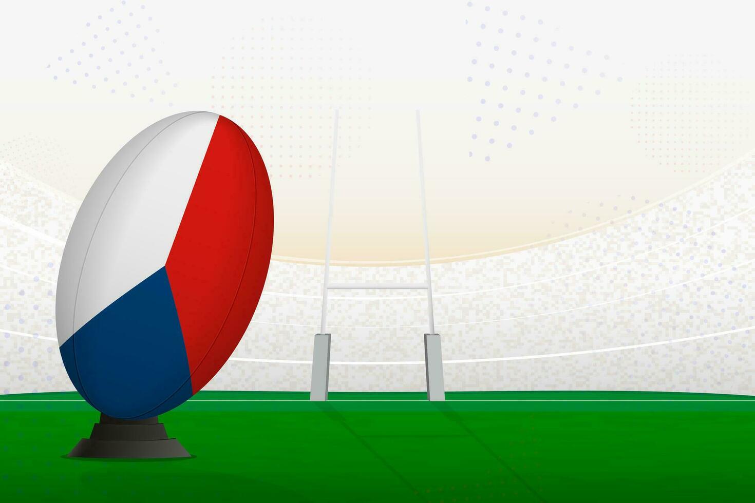 Tsjechisch republiek nationaal team rugby bal Aan rugby stadion en doel berichten, voorbereidingen treffen voor een straf of vrij trap. vector