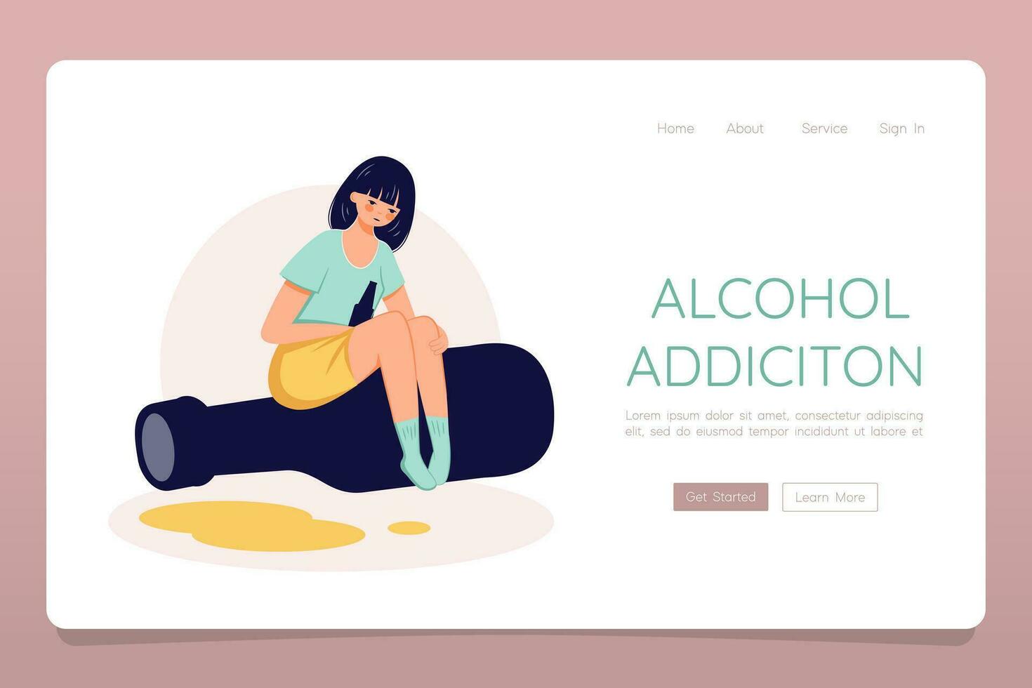 alcohol misbruik verslaving concept web landen sjabloon banier vector