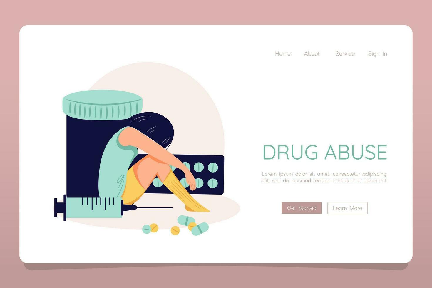 drug verslaving concept vrouw persoon lijden van drug misbruikweb landen banier vector