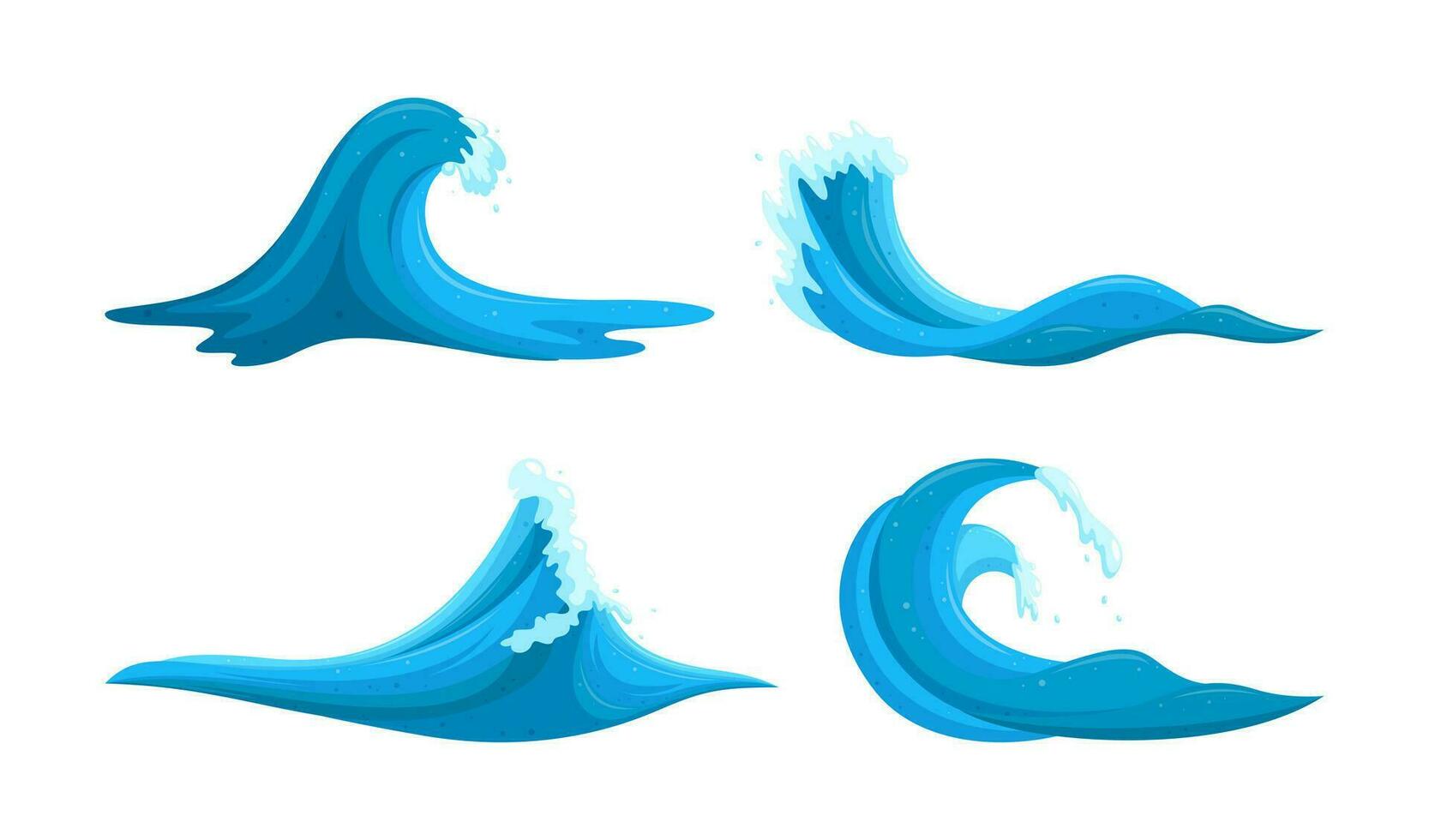 clip art overstromingen golven set. blauw golven tsunami geïsoleerd in wit achtergrond. vector illustratie