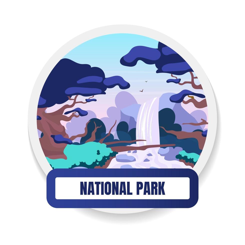 nationaal park egale kleur vector badge. verkenning en expeditie. toerisme en reizen. reis de wildernis in. mystieke bos grafische sticker. jungle geïsoleerd cartoon ontwerpelement