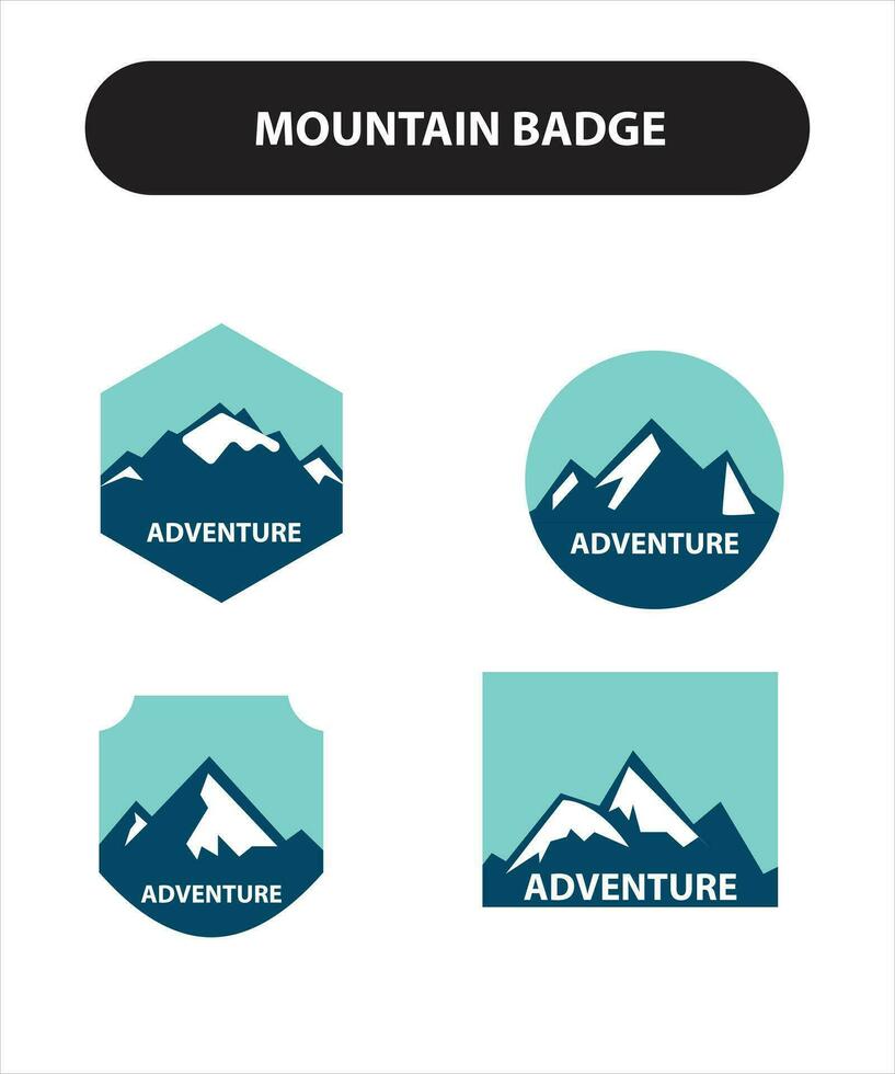 reeks van negen berg reizen emblemen. camping buitenshuis avontuur emblemen, badges en logo lappen. berg toerisme, hiking. Woud kamp etiketten in wijnoogst stijl vector