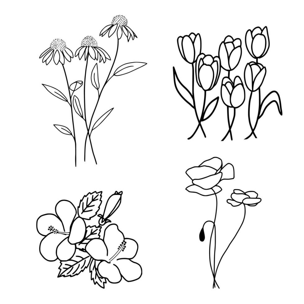 wilde bloemen lijn kunst verzameling reeks vector