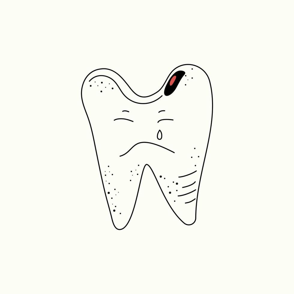 de ziek tand is huilen. tekening stijl. vies, zeer tand. vector achtergrond, illustratie.