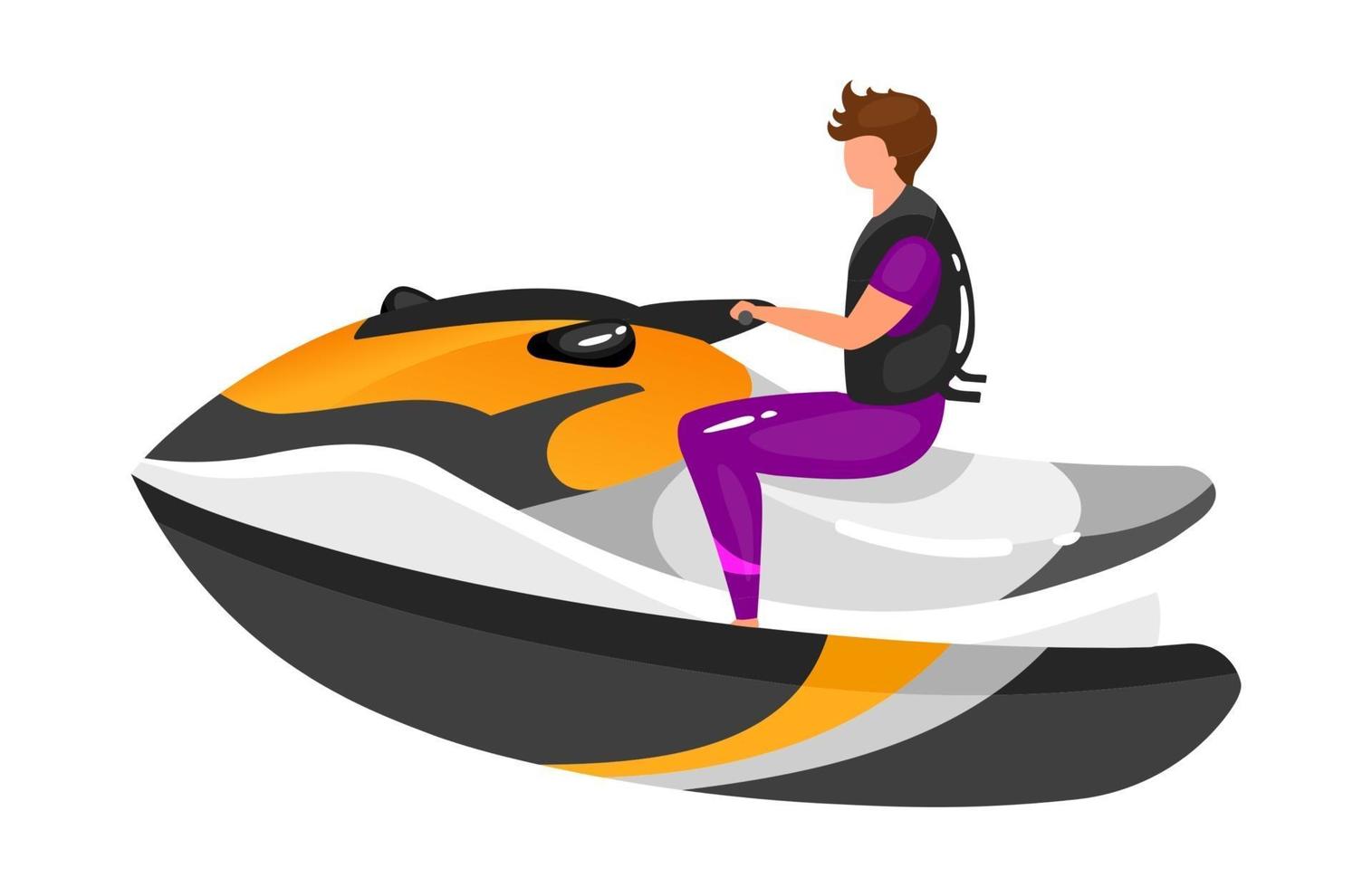 man op boot platte vectorillustratie. extreme sportervaring. actieve levensstijl. zomervakantie outdoor leuke activiteiten. sportman op speedboot geïsoleerde stripfiguur op witte achtergrond vector