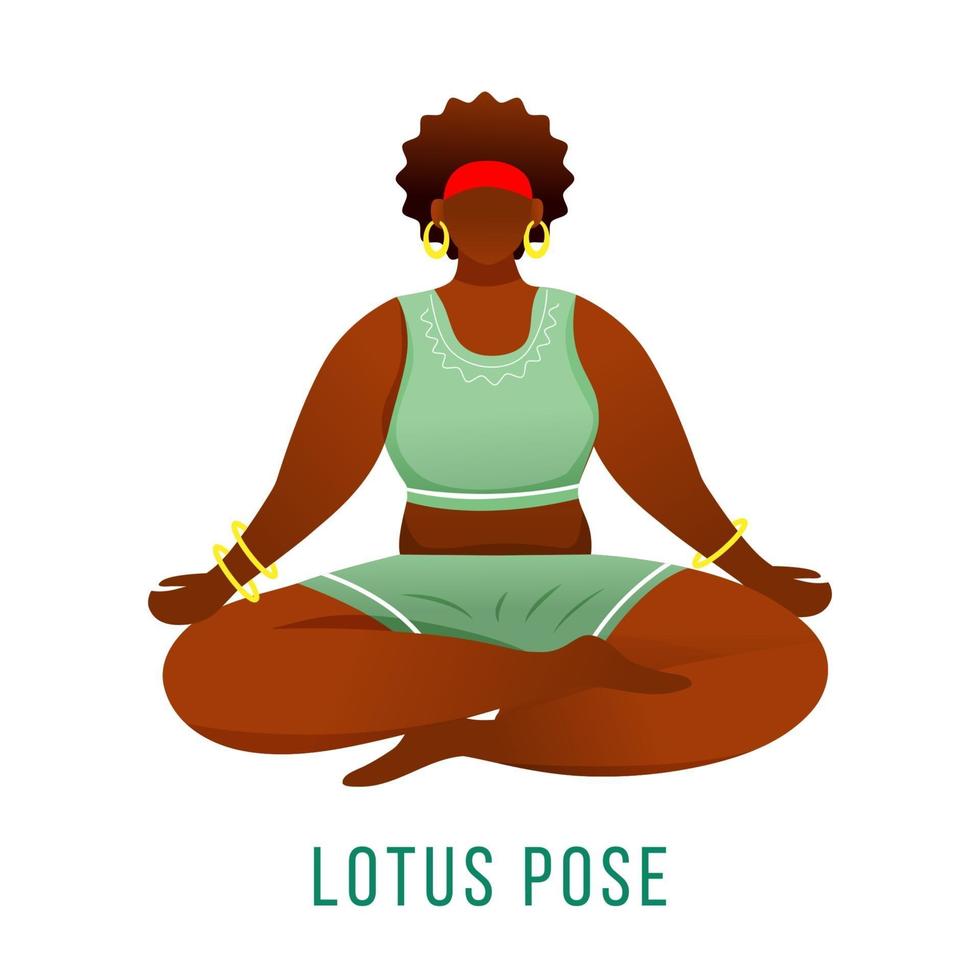 lotus pose platte vectorillustratie. padmasana. Afro-Amerikaans vector