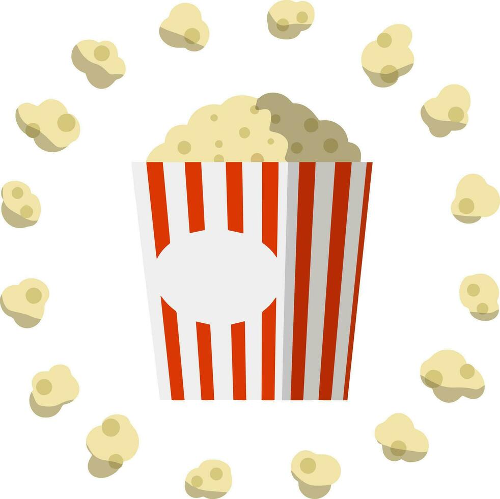 popcorn. cirkel van maïs voedsel en rood gestreept verpakking. grappig icoon. film theater tussendoortje vector