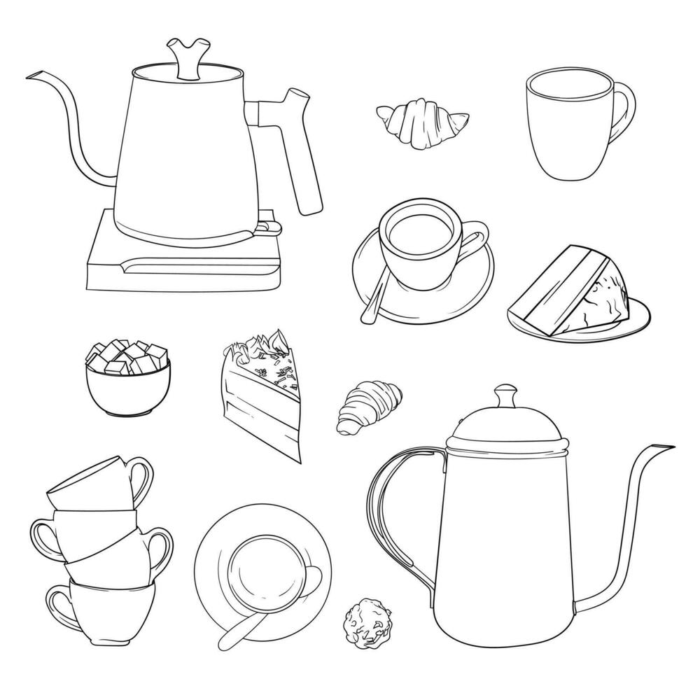 reeks van koffie winkel klem kunst in hand- getrokken ontwerp voor Internationale koffie dag sjabloon vector