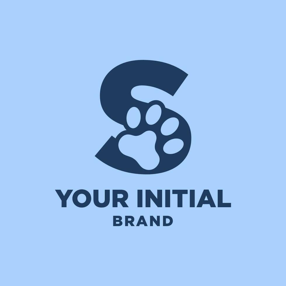 brief s poot afdrukken hond voet silhouet in negatief ruimte eerste vector logo ontwerp