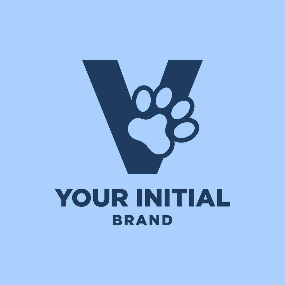 brief v poot afdrukken hond voet silhouet in negatief ruimte eerste vector logo ontwerp