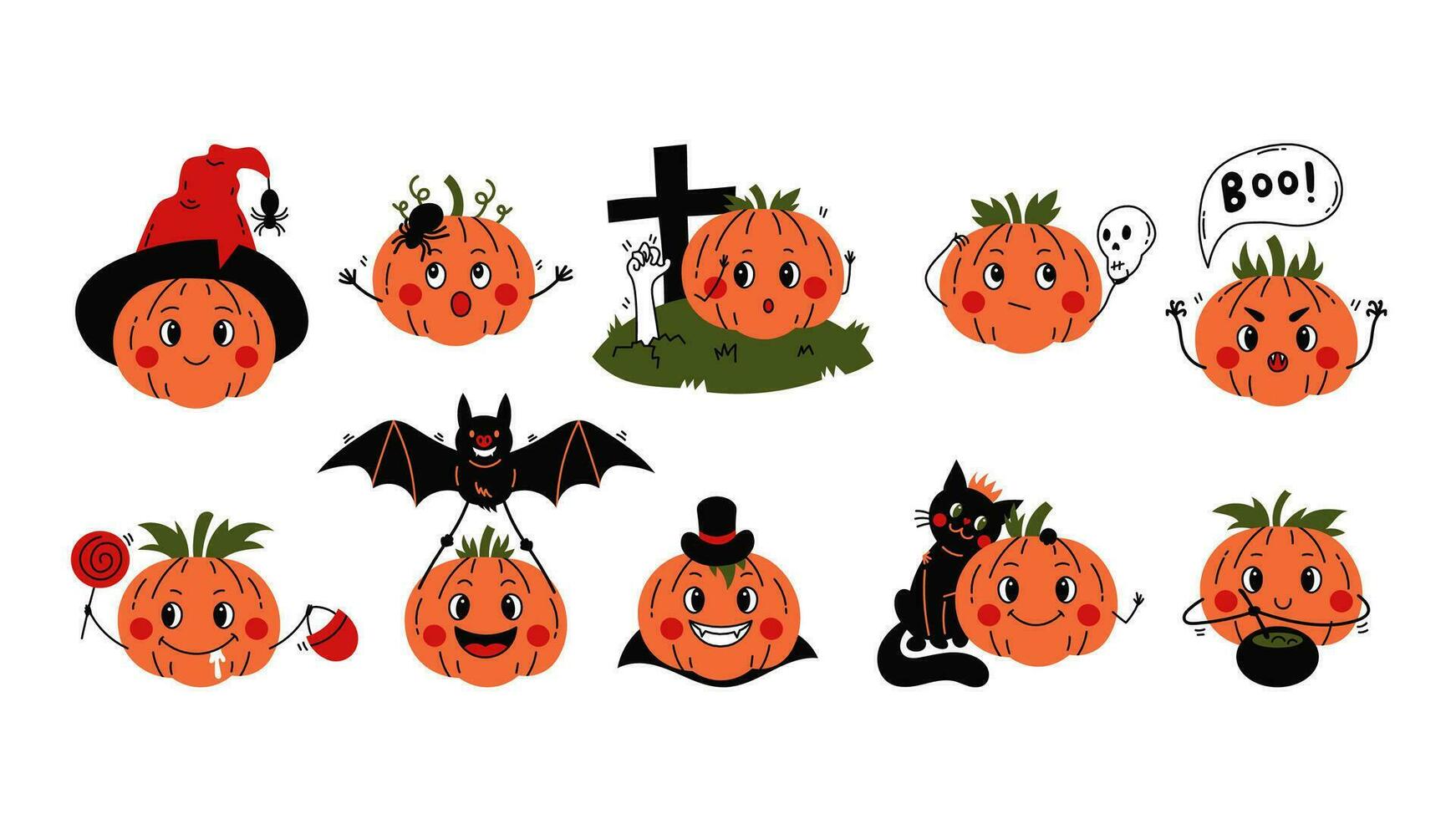 halloween grappig pompoenen tekens reeks vector