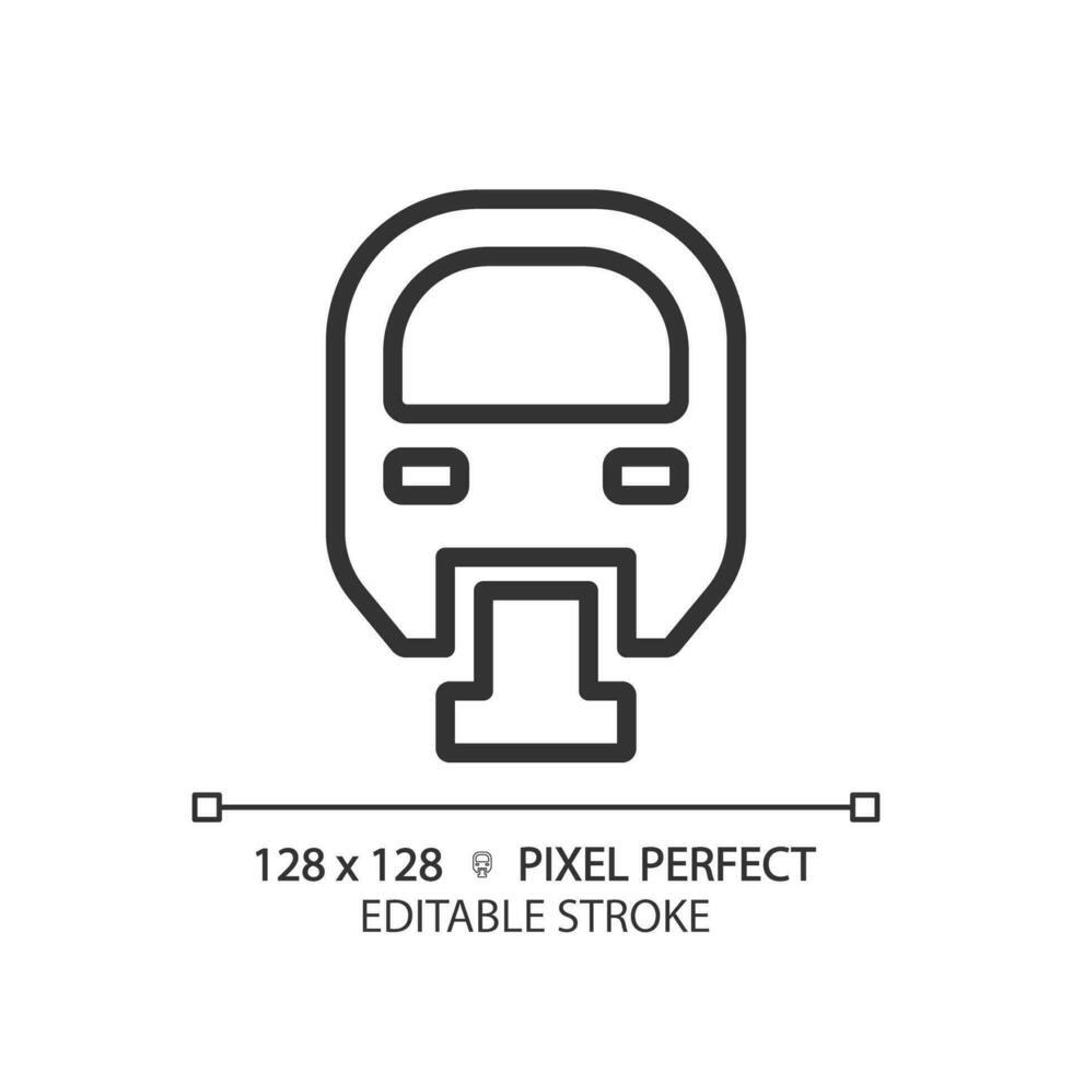 monorail pixel perfect lineair icoon. snel trein. luchthaven overdracht. vervoer systeem. mono het spoor. slim stad. dun lijn illustratie. contour symbool. vector schets tekening. bewerkbare beroerte