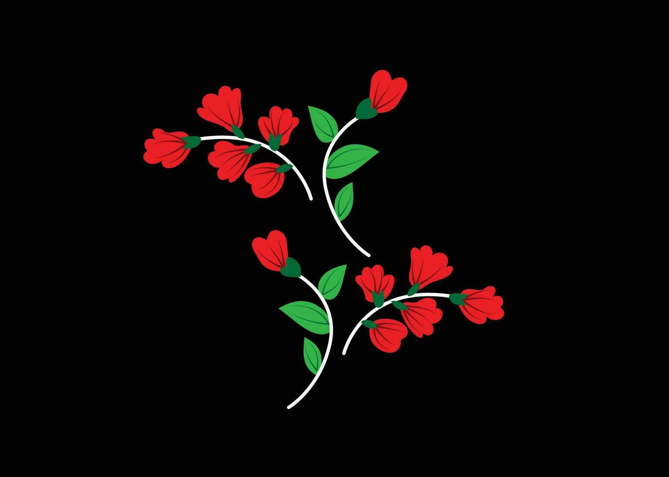 een rood bloemen met groen bladeren Aan een zwart achtergrond vector