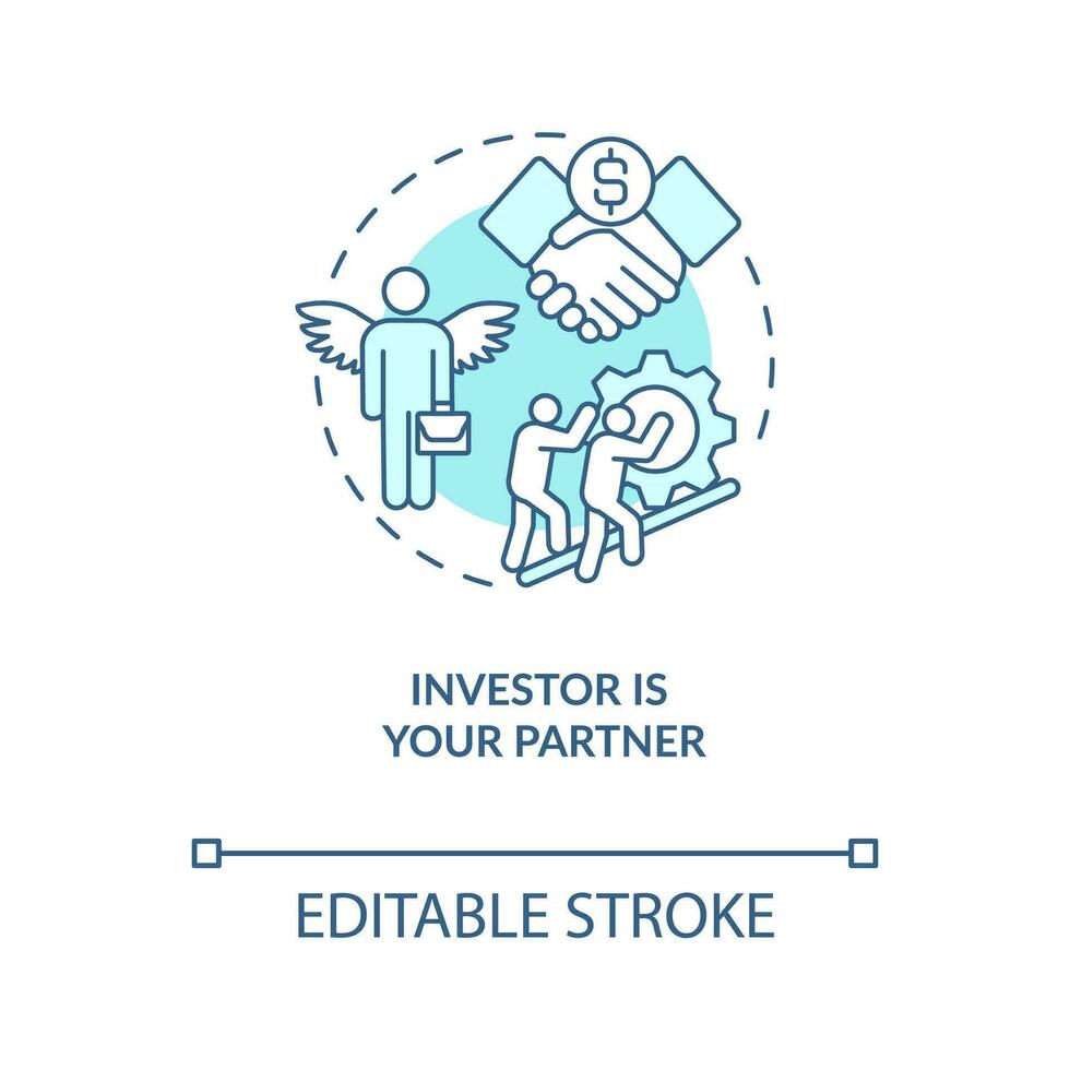 investeerder is uw partner concept turkoois icoon. bedrijf helpen. samenspel abstract idee dun lijn illustratie. geïsoleerd schets tekening. bewerkbare beroerte vector