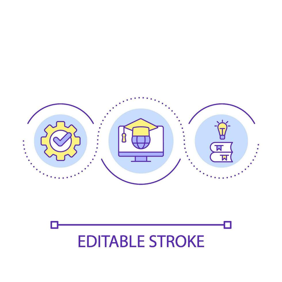 e aan het leren faciliteiten lus concept icoon. toegang naar kennis. voordelen van online onderwijs abstract idee dun lijn illustratie. geïsoleerd schets tekening. bewerkbare beroerte vector