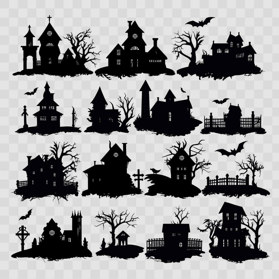 reeks van halloween griezelig huis silhouet vector