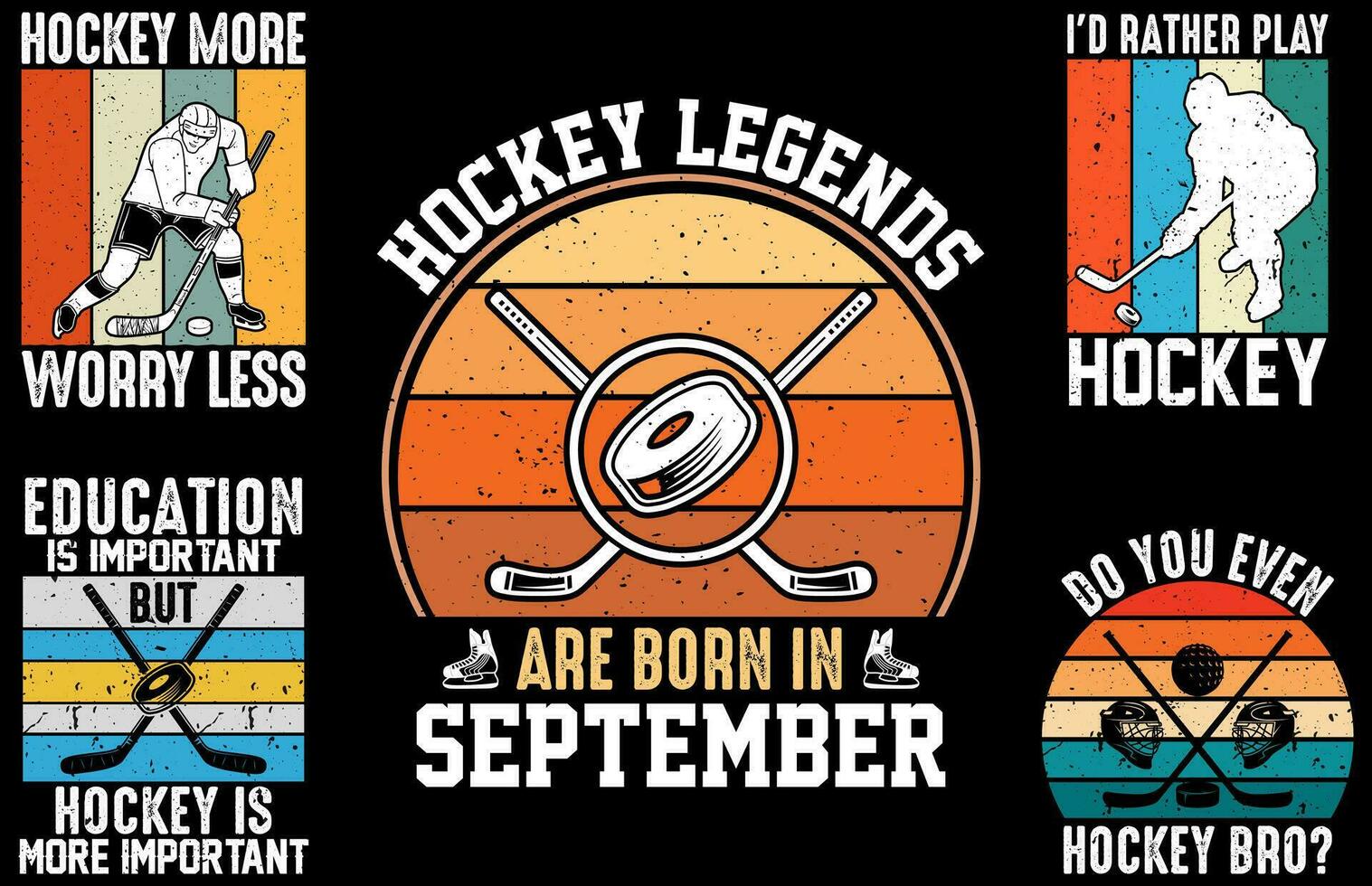 hockey wijnoogst t-shirt ontwerp vector bundel, hockey vector illustratie reeks