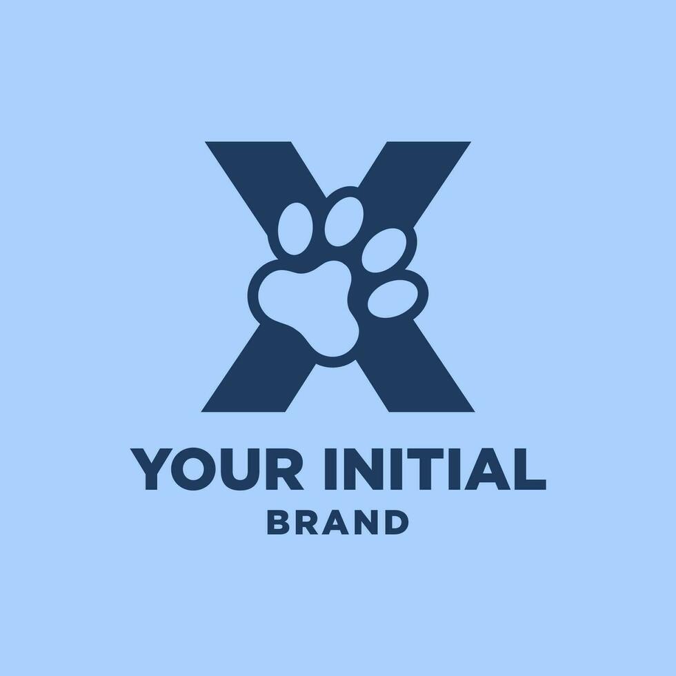 brief X poot afdrukken hond voet silhouet in negatief ruimte eerste vector logo ontwerp