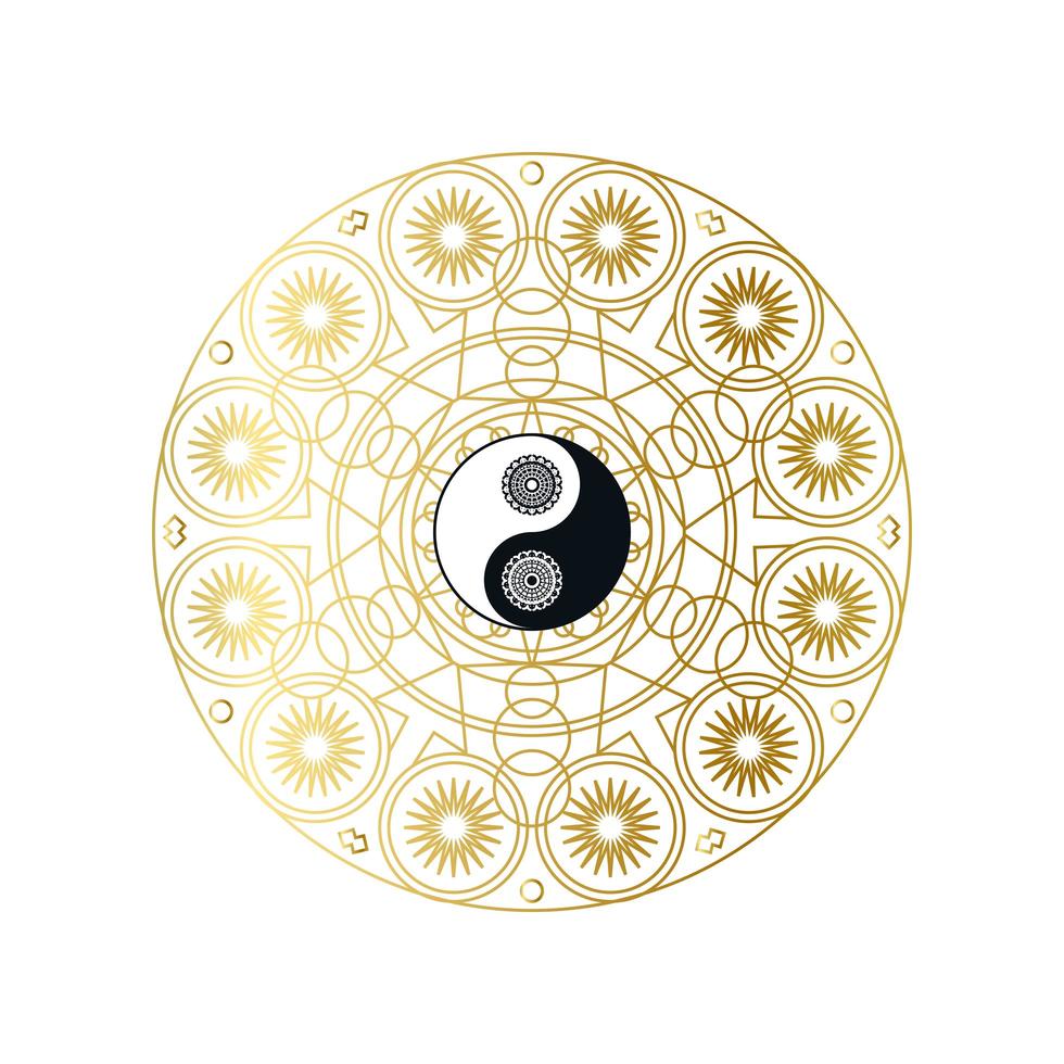 glanzende gouden mandala met yin yang teken geïsoleerd vector