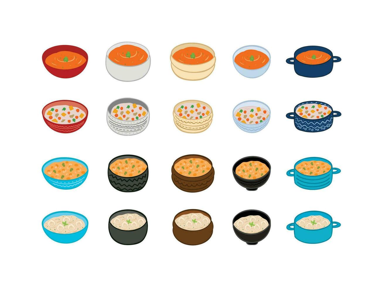 reeks van pictogrammen voor voedsel, divers soep illustratie vector