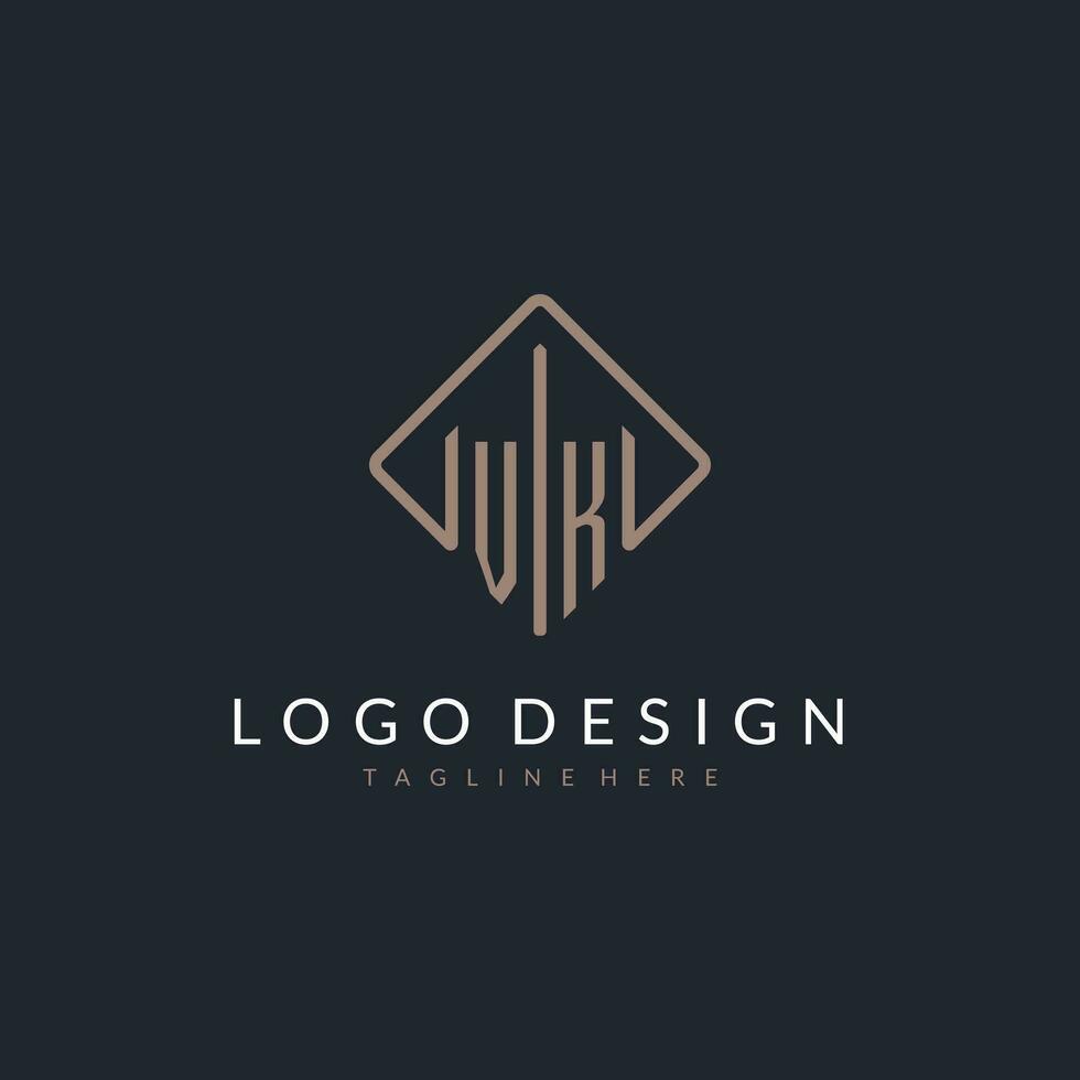 vk eerste logo met gebogen rechthoek stijl ontwerp vector