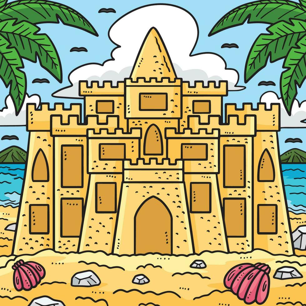 zomer Zandkasteel gekleurde tekenfilm illustratie vector