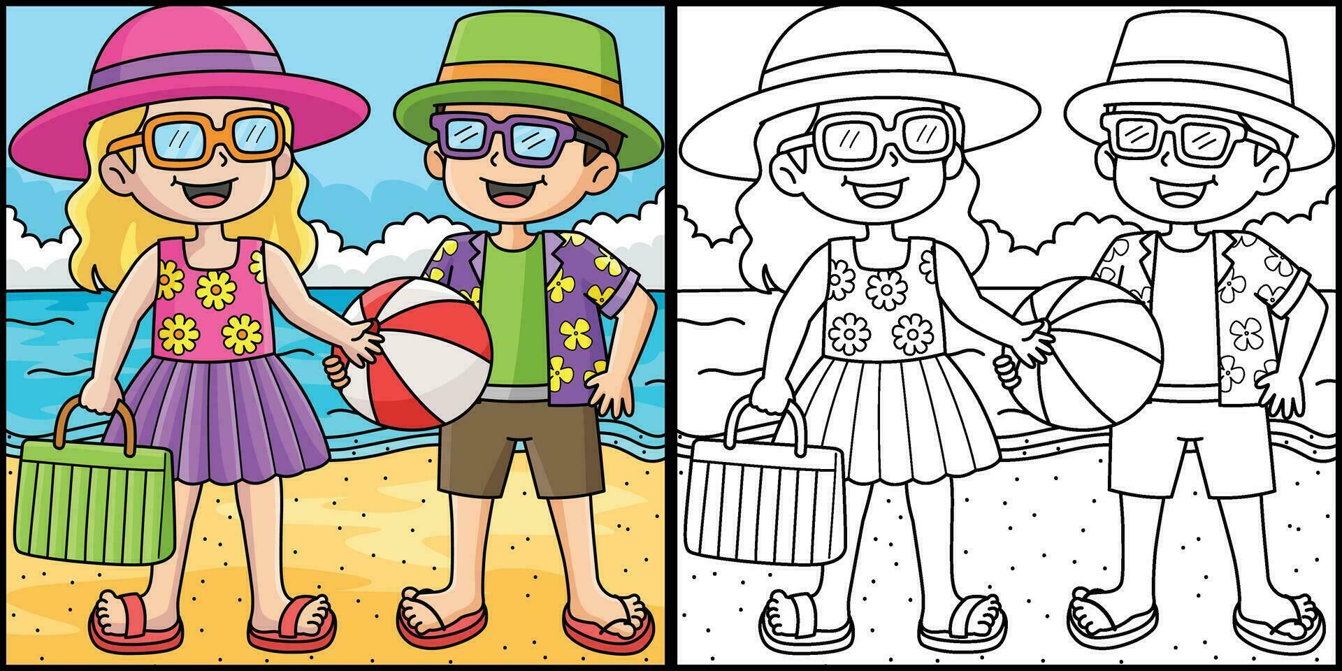 kinderen in een zomer kleding kleur illustratie vector