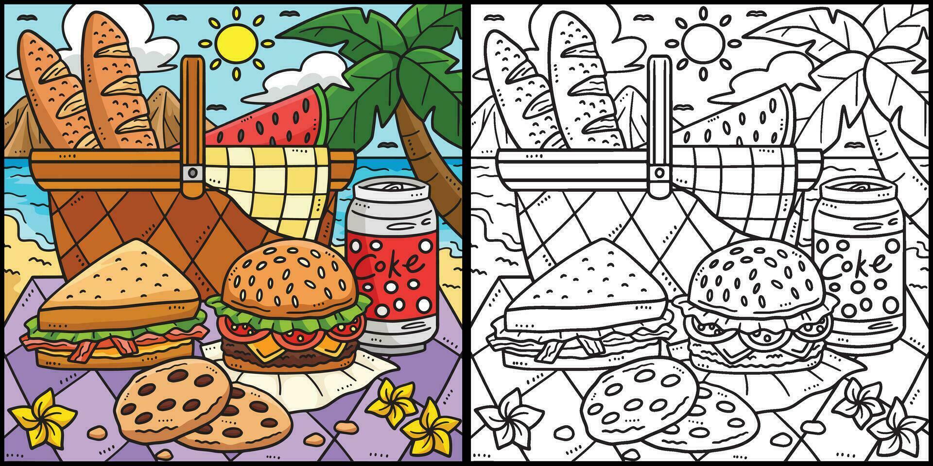 zomer picknick voedsel door de kust illustratie vector