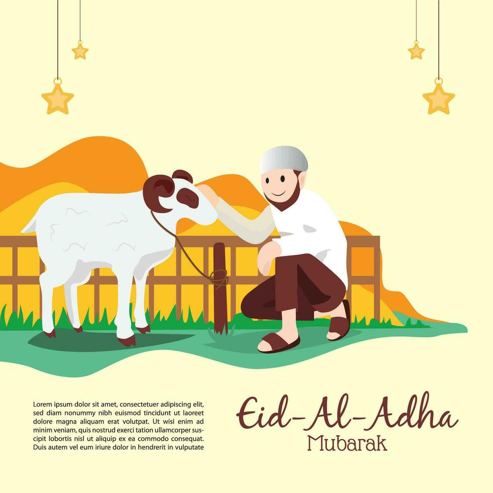 moslim vakantie eid al-adha. vector illustratie. grafisch ontwerp decoratie kurban bayrami. maand lam en een lamp.