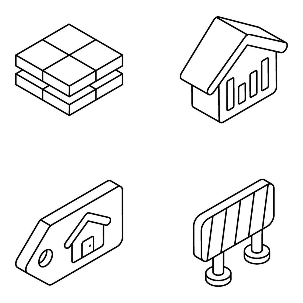 pak van landgoed en gebouw lineair pictogrammen vector