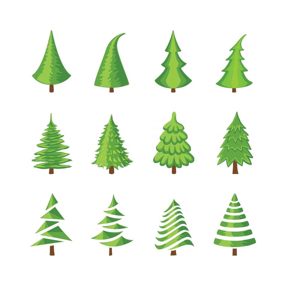 kleurrijke vectorillustratie set van een kerstboom pictogrammen geïsoleerd op een witte achtergrond. kan worden gebruikt voor wenskaart, uitnodiging, banner, webdesign. vector