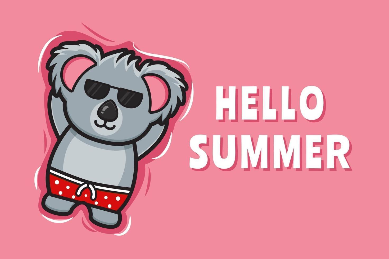 schattige koala drijvend ontspant met een zomerse groet banner cartoon vector pictogram illustratie