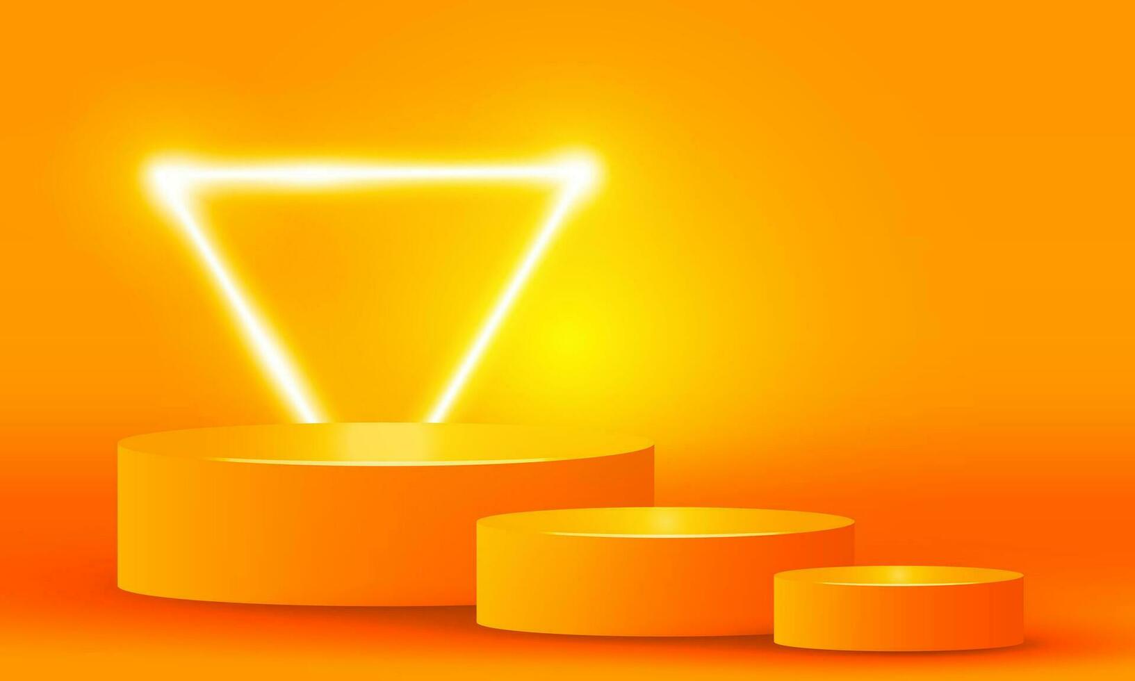 helder stadion neon lichten oranje abstract kamer met neon driehoeken. lamp verlichting stadium voor vitrine. vector ontwerp.