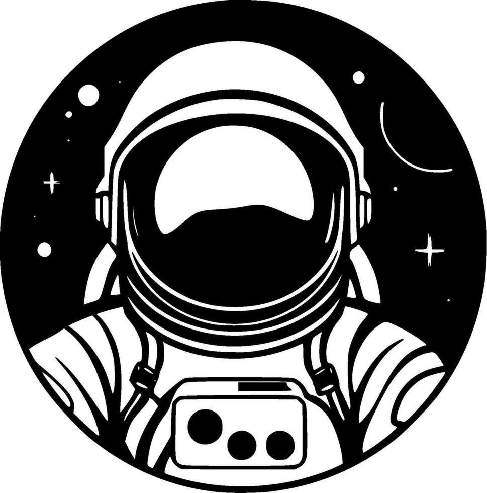 astronaut - zwart en wit geïsoleerd icoon - vector illustratie