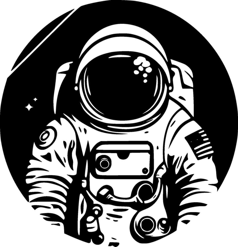 astronaut - zwart en wit geïsoleerd icoon - vector illustratie