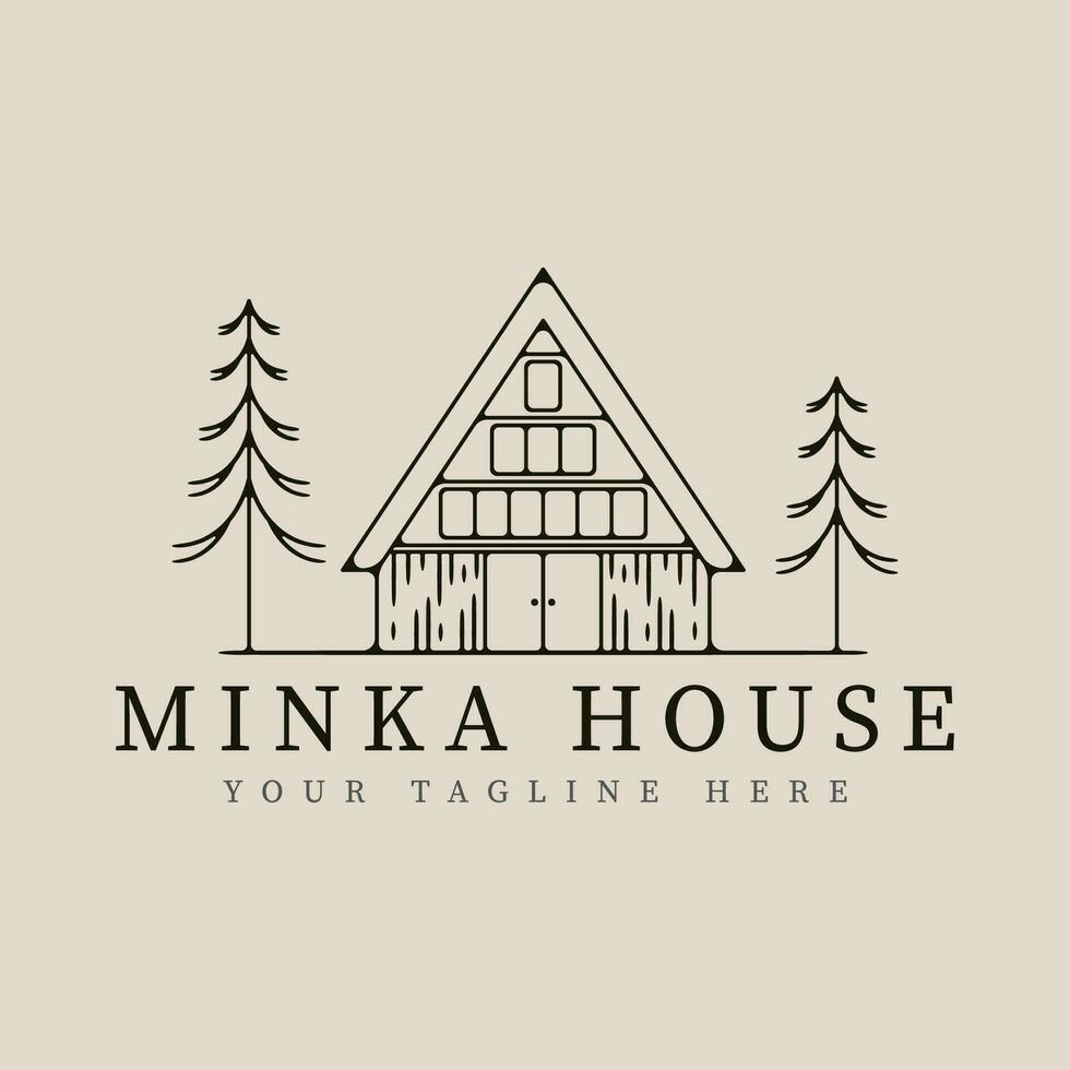 minka huis traditioneel huis Japans lijn kunst logo vector illustratie sjabloon ontwerp.