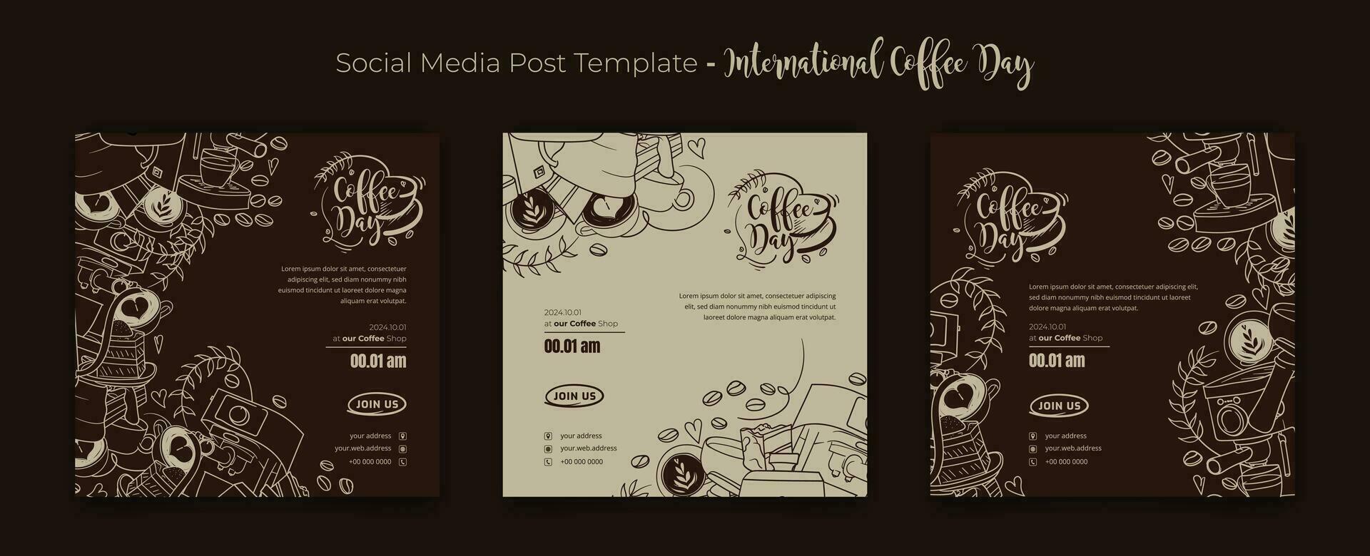 Internationale koffie dag banier campagne in tekening kunst van koffie achtergrond ontwerp vector