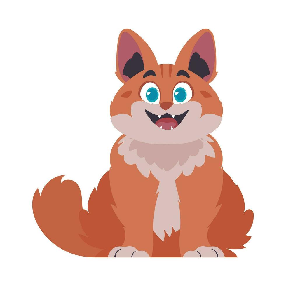onderhoudend gelukkig rooskleurig kat. glimlachen kat. tekenfilm stijl, vector illustratie