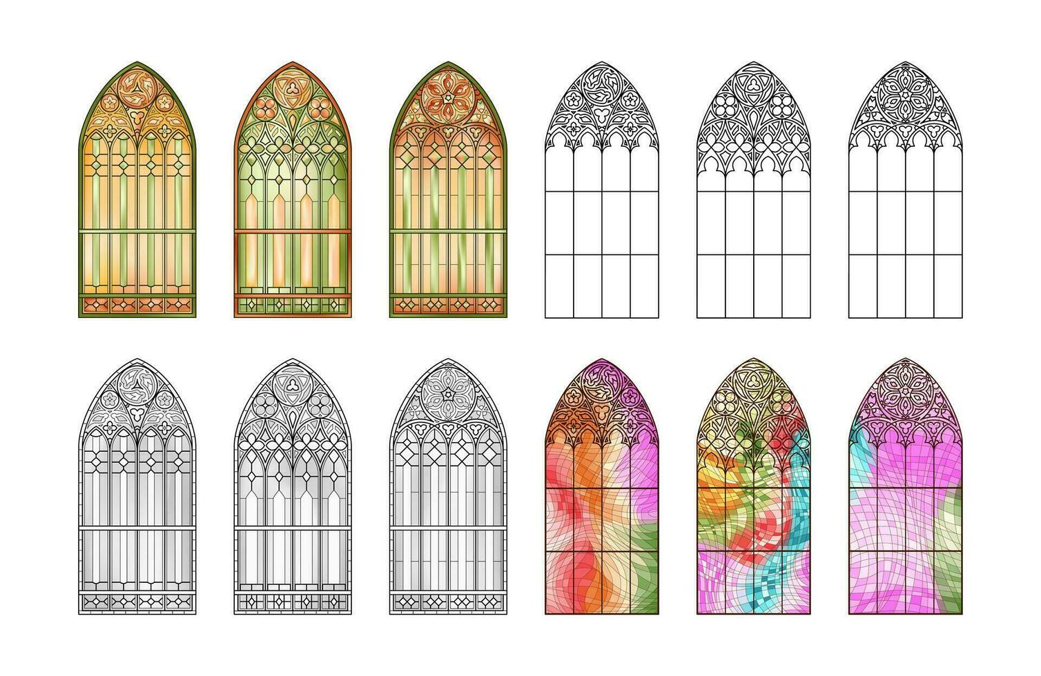 gebrandschilderd glas ramen in een kerk. hellingen en mozaïek- ontwerp. vector