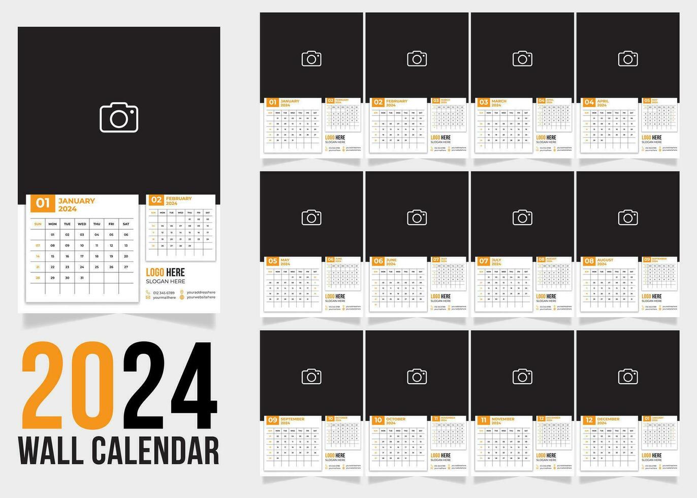 2024 modern kalender ontwerp sjabloon. week begin Aan zondag kantoor kalender. vector