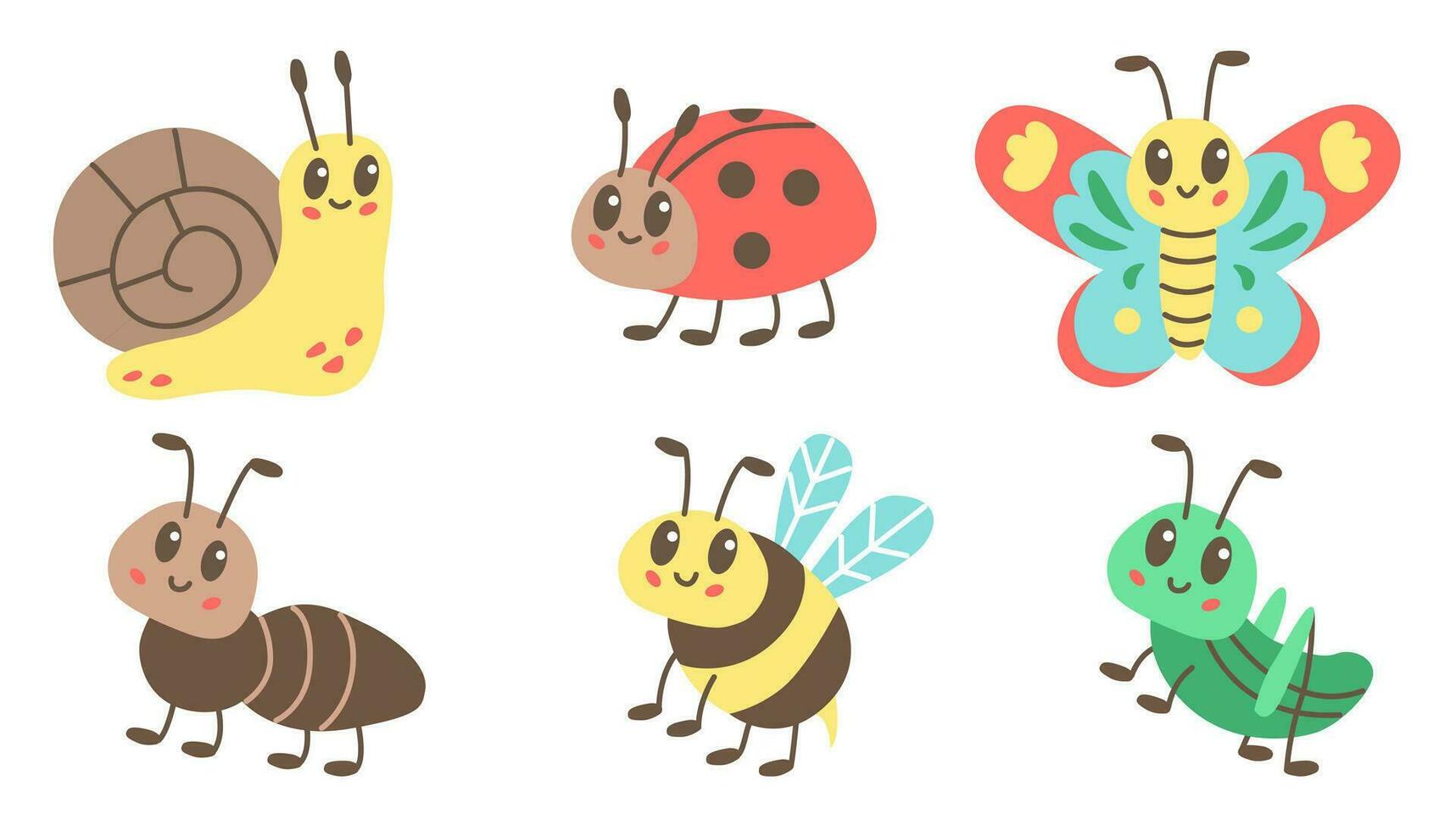 schattig insect baby's set. karton tekening stijl, grappig bugs illustratie Aan wit achtergrond. vlak vector illustratie.