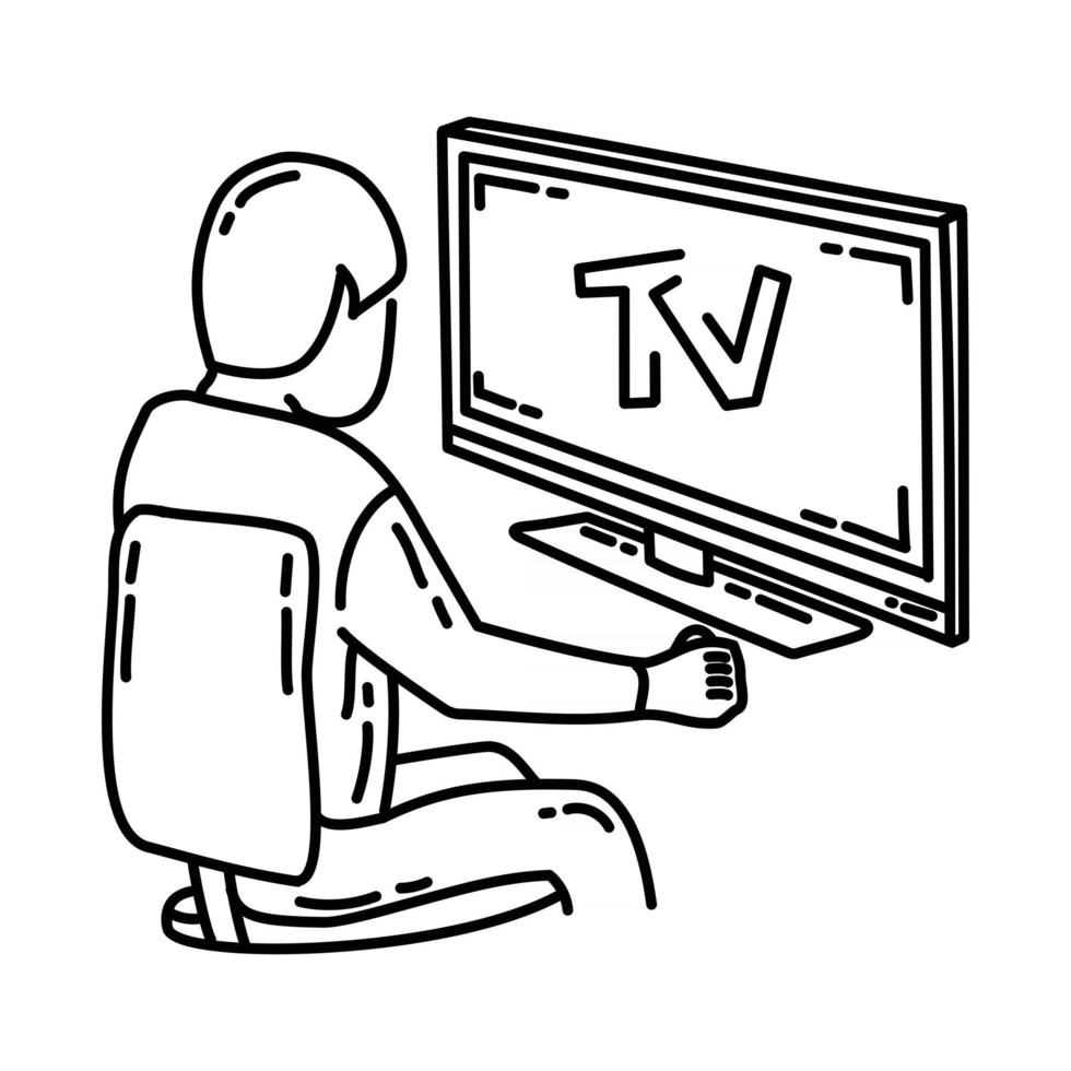 tv-pictogram kijken. doodle hand getrokken of schets pictogramstijl vector
