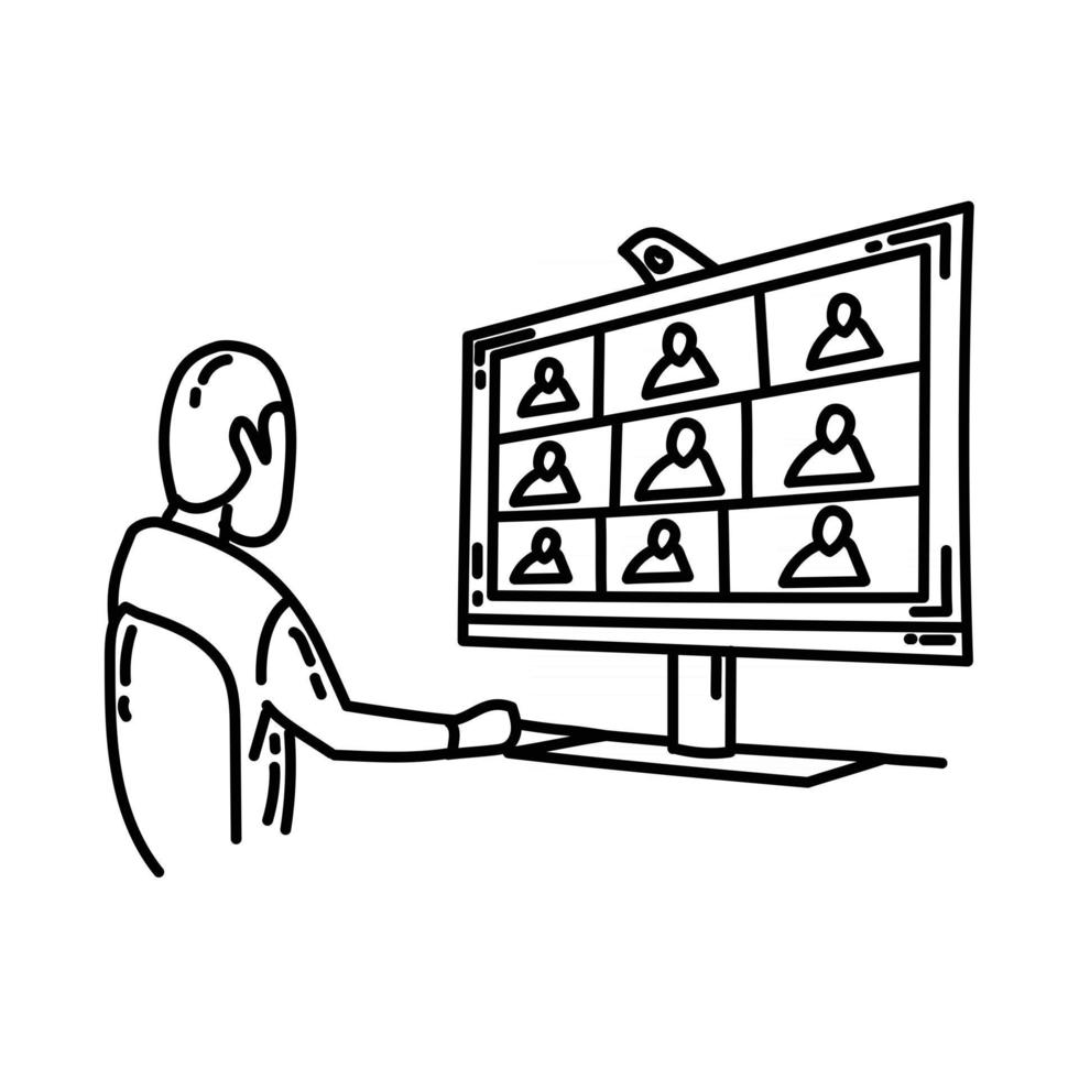 teleconferentie icoon. doodle hand getrokken of schets pictogramstijl vector