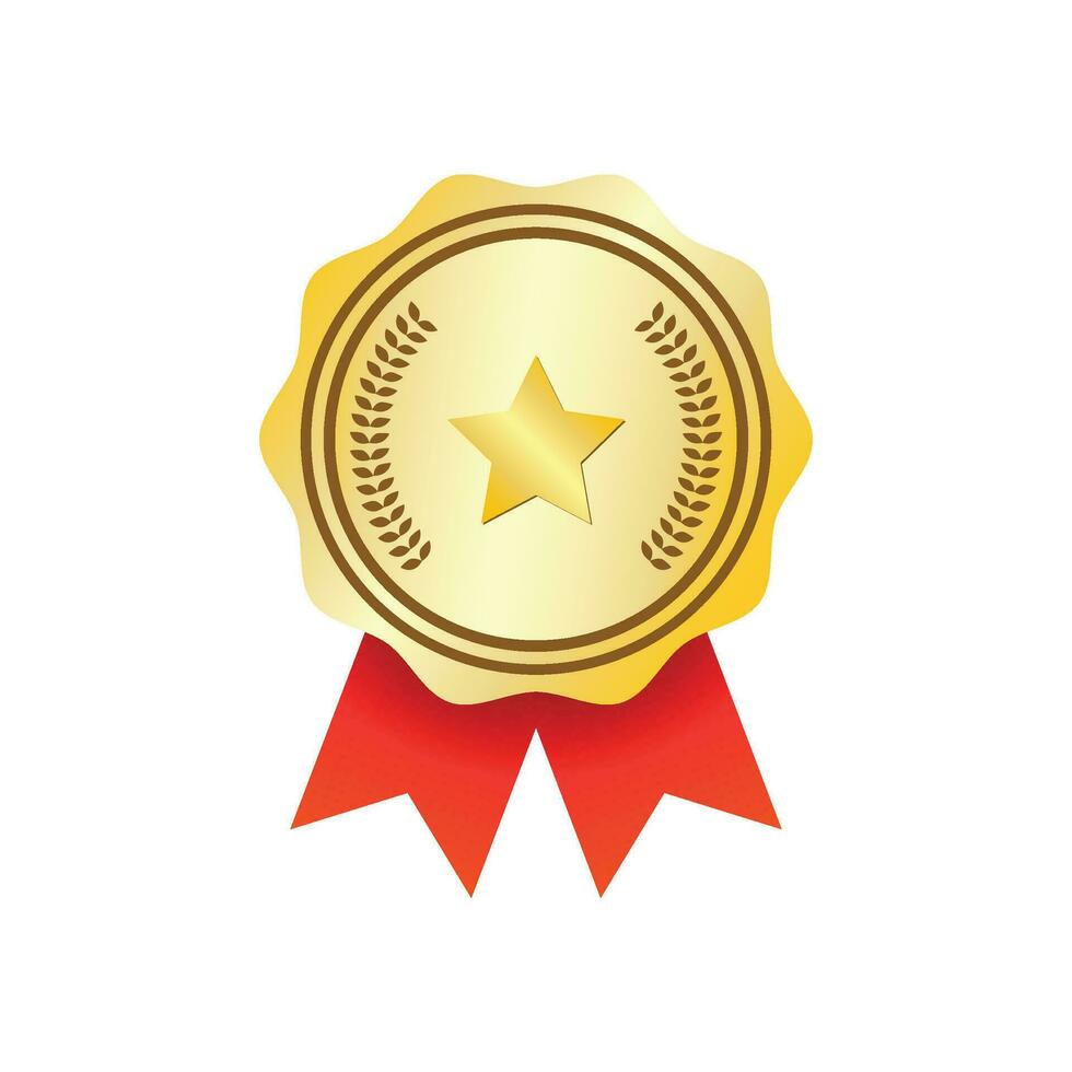 vector goud insigne prijs met linten icoon glimmend metaal beloning symbool vlak vector illustratie geïsoleerd