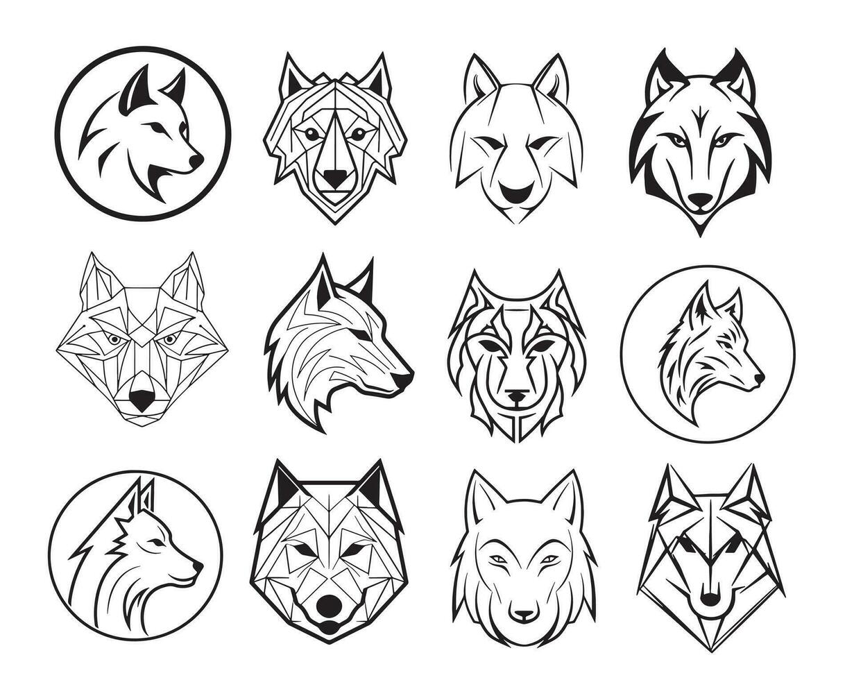 wolf icoon reeks schetsen hand- getrokken logo vector illustratie