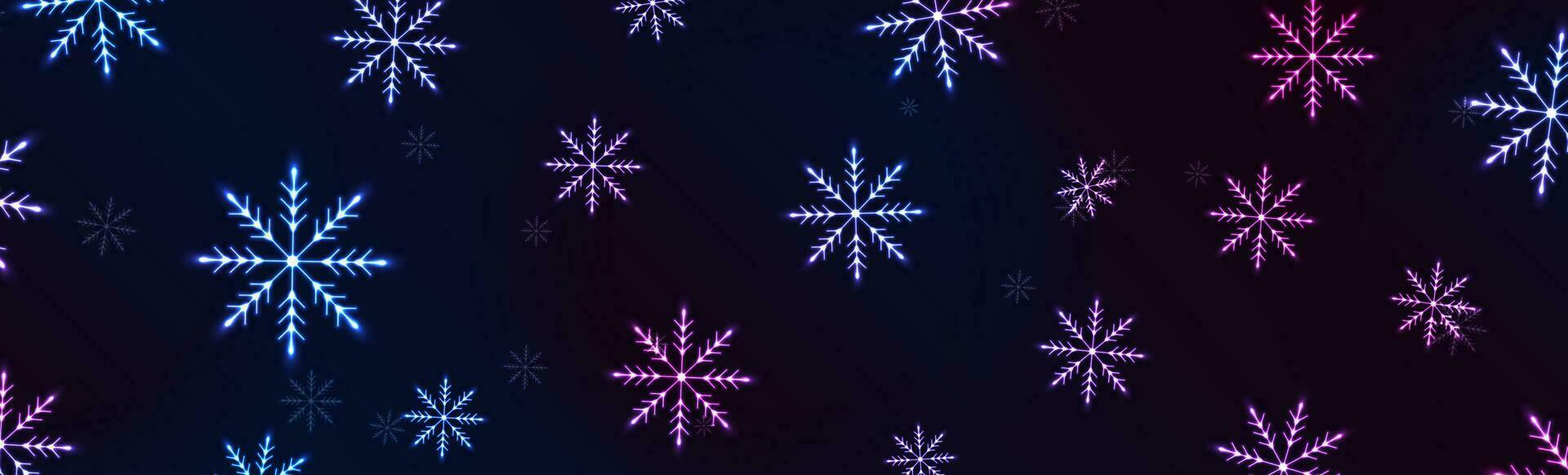 blauw Purper neon sneeuwvlokken abstract gloeiend achtergrond vector
