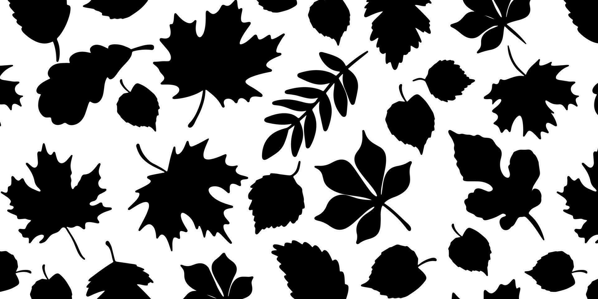 bladeren naadloos patroon. silhouetten van herfst bladeren. vector illustratie in een vlak stijl. zwart patroon.