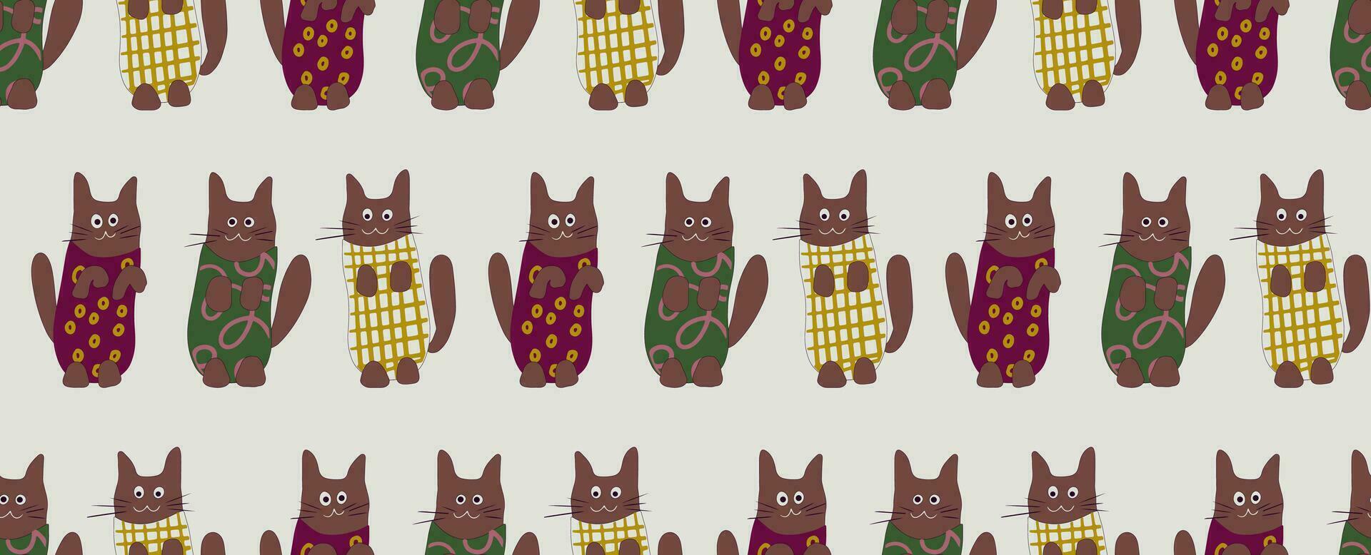 naadloos patroon grappig katten in kleren. vector illustratie in tekenfilm stijl. vlak tekens van katten.
